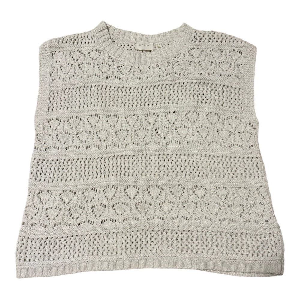 Cyrus Cream Crochet Knit Sleeveless Sweater Top